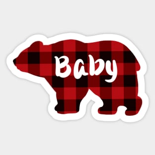 Baby Bear illustration , rustic up-north design, Red and Black buffalo plaid pattern Sticker